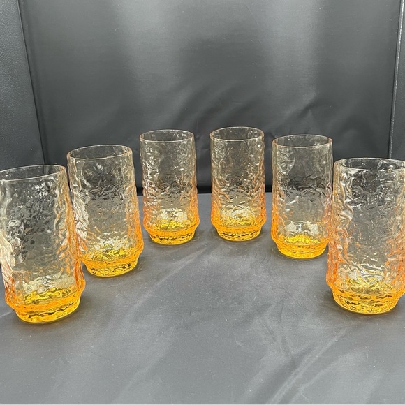 Other - Vintage Anchor Hocking Milano Honey Gold Glasses 12 Oz Set Of 6